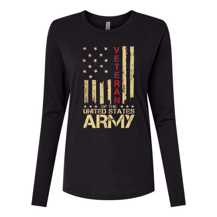 Patriotic U.S Army Veteran Red Line American Flag Vintage Womens Cotton Relaxed Long Sleeve T-Shirt