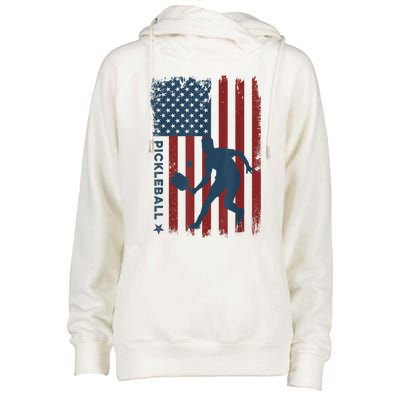 Pickleball Usa American Flag Pickle Ball Player Womens Funnel Neck Pullover Hood