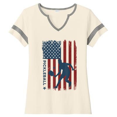 Pickleball Usa American Flag Pickle Ball Player Ladies Halftime Notch Neck Tee