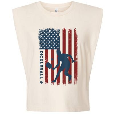 Pickleball Usa American Flag Pickle Ball Player Garment-Dyed Women's Muscle Tee