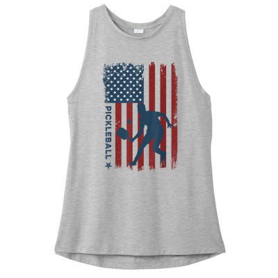 Pickleball Usa American Flag Pickle Ball Player Ladies PosiCharge Tri-Blend Wicking Tank