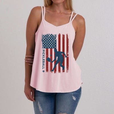 Pickleball Usa American Flag Pickle Ball Player Women's Strappy Tank