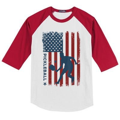 Pickleball Usa American Flag Pickle Ball Player Kids Colorblock Raglan Jersey