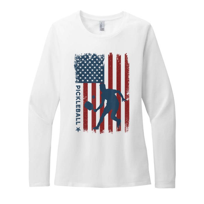 Pickleball Usa American Flag Pickle Ball Player Womens CVC Long Sleeve Shirt