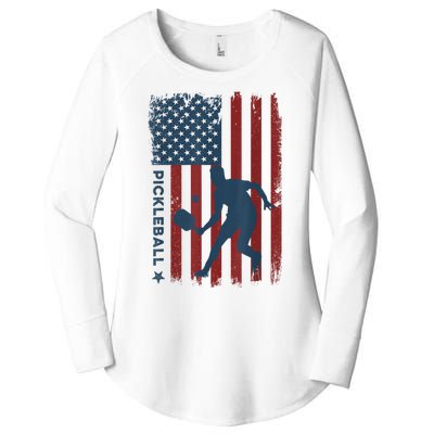 Pickleball Usa American Flag Pickle Ball Player Women's Perfect Tri Tunic Long Sleeve Shirt