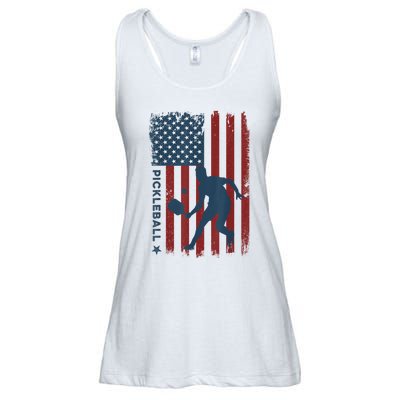 Pickleball Usa American Flag Pickle Ball Player Ladies Essential Flowy Tank