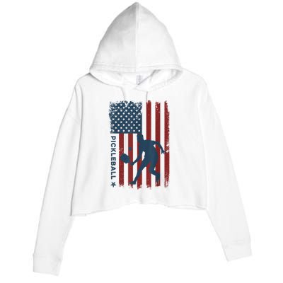 Pickleball Usa American Flag Pickle Ball Player Crop Fleece Hoodie