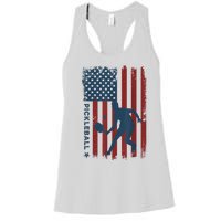 Pickleball Usa American Flag Pickle Ball Player Women's Racerback Tank