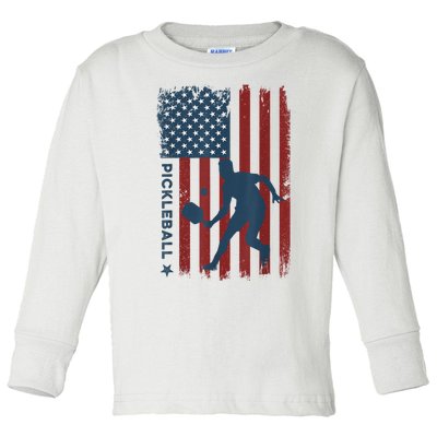 Pickleball Usa American Flag Pickle Ball Player Toddler Long Sleeve Shirt