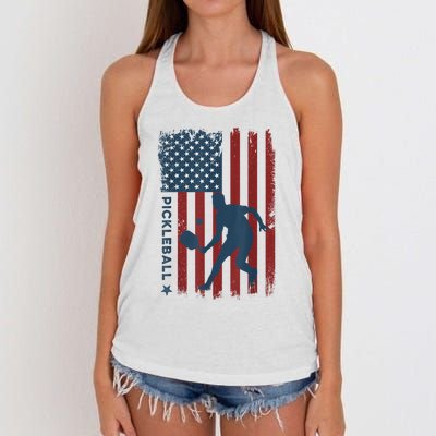 Pickleball Usa American Flag Pickle Ball Player Women's Knotted Racerback Tank