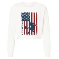 Pickleball Usa American Flag Pickle Ball Player Cropped Pullover Crew