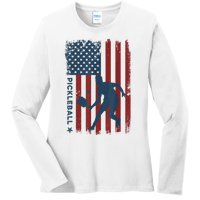 Pickleball Usa American Flag Pickle Ball Player Ladies Long Sleeve Shirt