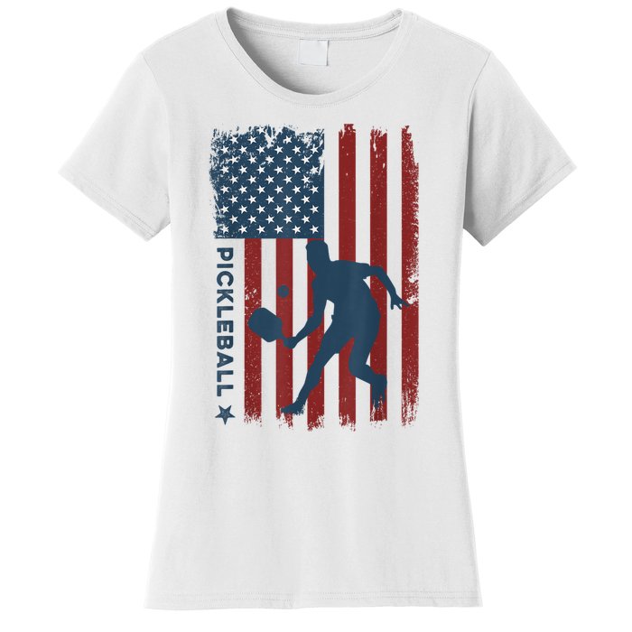 Pickleball Usa American Flag Pickle Ball Player Women's T-Shirt