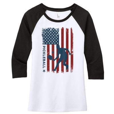 Pickleball Usa American Flag Pickle Ball Player Women's Tri-Blend 3/4-Sleeve Raglan Shirt