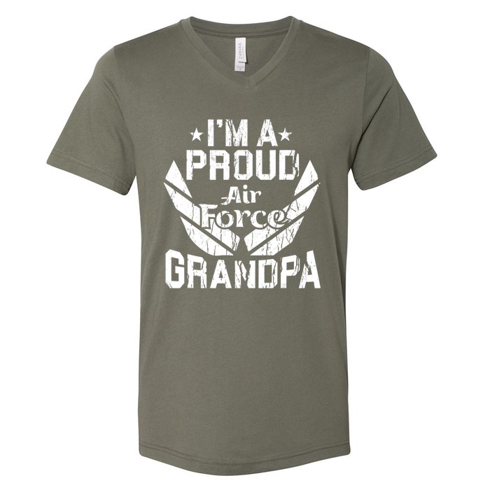 Proud Us Air Force Grandpa Veteran Granddad Grandfather V-Neck T-Shirt