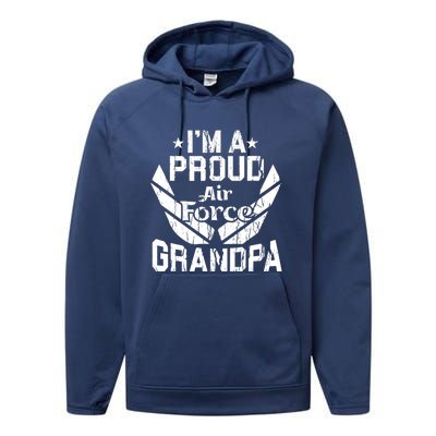 Proud Us Air Force Grandpa Veteran Granddad Grandfather Performance Fleece Hoodie