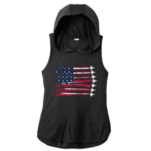 Patriotic USA American Flag Air Show Jets Ladies PosiCharge Tri-Blend Wicking Draft Hoodie Tank