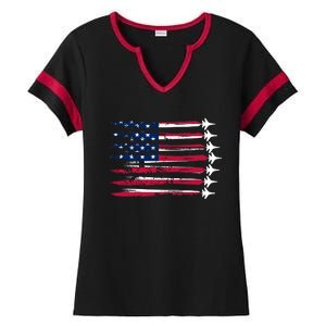 Patriotic USA American Flag Air Show Jets Ladies Halftime Notch Neck Tee