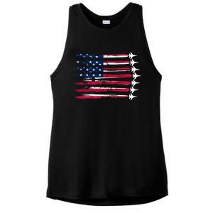 Patriotic USA American Flag Air Show Jets Ladies PosiCharge Tri-Blend Wicking Tank