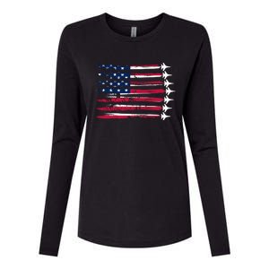 Patriotic USA American Flag Air Show Jets Womens Cotton Relaxed Long Sleeve T-Shirt