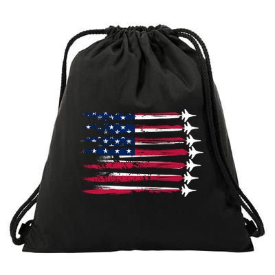 Patriotic USA American Flag Air Show Jets Drawstring Bag