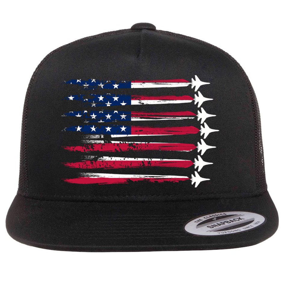 Patriotic USA American Flag Air Show Jets Flat Bill Trucker Hat