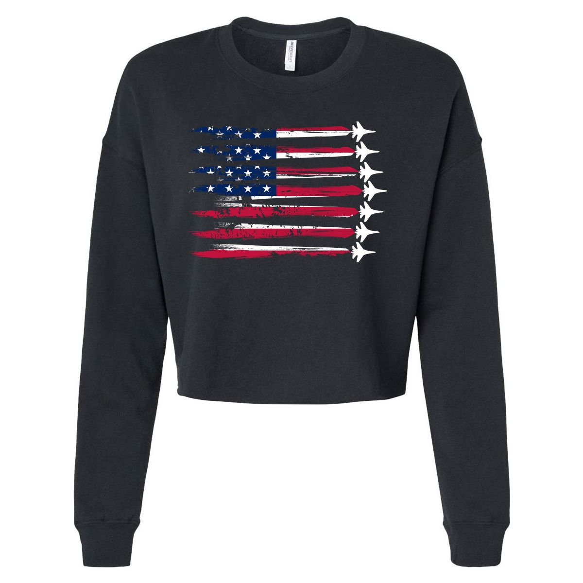Patriotic USA American Flag Air Show Jets Cropped Pullover Crew