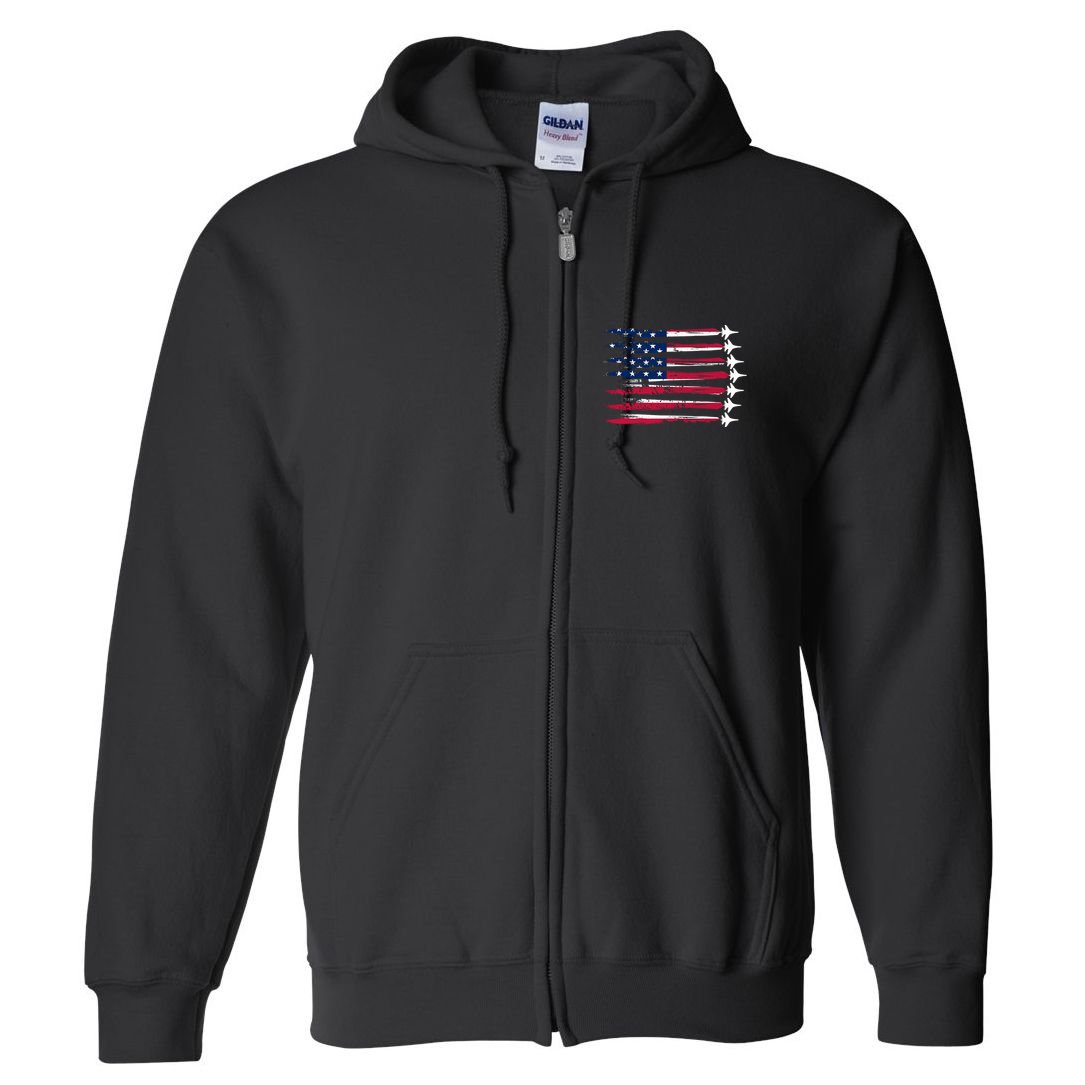 Patriotic USA American Flag Air Show Jets Full Zip Hoodie