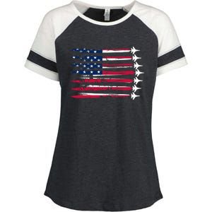 Patriotic USA American Flag Air Show Jets Enza Ladies Jersey Colorblock Tee