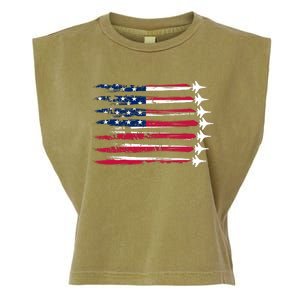 Patriotic USA American Flag Air Show Jets Garment-Dyed Women's Muscle Tee