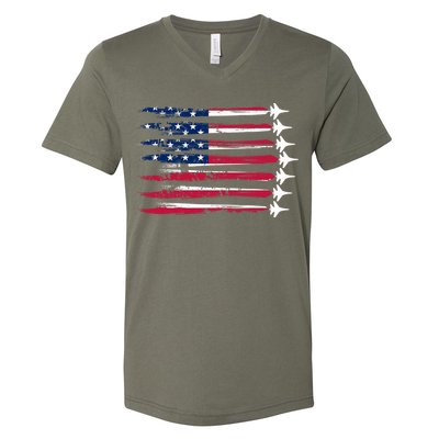 Patriotic USA American Flag Air Show Jets V-Neck T-Shirt