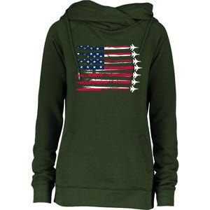 Patriotic USA American Flag Air Show Jets Womens Funnel Neck Pullover Hood