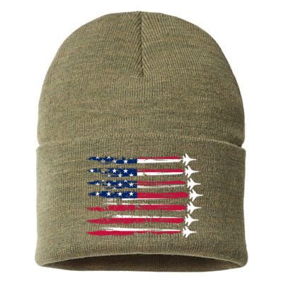 Patriotic USA American Flag Air Show Jets Sustainable Knit Beanie