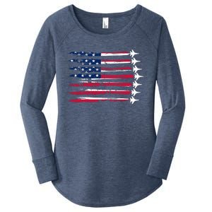 Patriotic USA American Flag Air Show Jets Women's Perfect Tri Tunic Long Sleeve Shirt