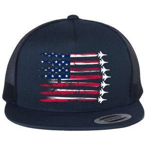 Patriotic USA American Flag Air Show Jets Flat Bill Trucker Hat