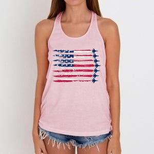 Patriotic USA American Flag Air Show Jets Women's Knotted Racerback Tank