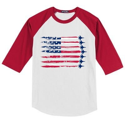 Patriotic USA American Flag Air Show Jets Kids Colorblock Raglan Jersey