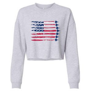 Patriotic USA American Flag Air Show Jets Cropped Pullover Crew