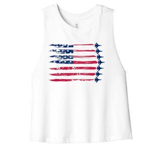 Patriotic USA American Flag Air Show Jets Women's Racerback Cropped Tank