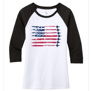 Patriotic USA American Flag Air Show Jets Women's Tri-Blend 3/4-Sleeve Raglan Shirt