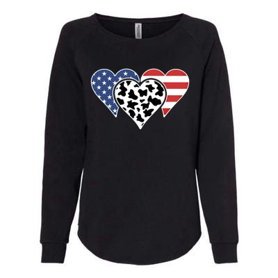 Patriotic Usa American Flag Heart Love Cow Print Us Flag Meaningful Gift Womens California Wash Sweatshirt