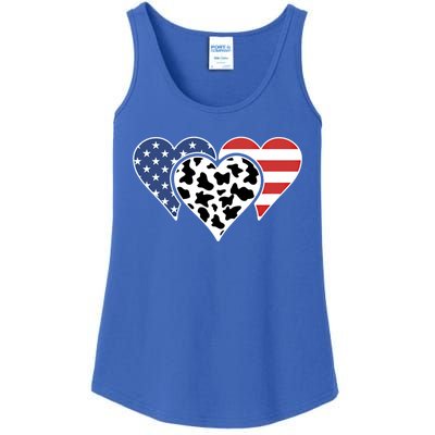 Patriotic Usa American Flag Heart Love Cow Print Us Flag Meaningful Gift Ladies Essential Tank