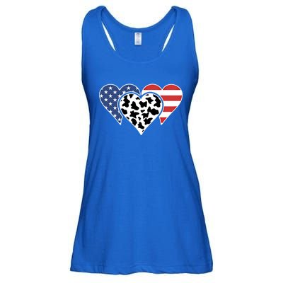 Patriotic Usa American Flag Heart Love Cow Print Us Flag Meaningful Gift Ladies Essential Flowy Tank