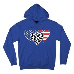 Patriotic Usa American Flag Heart Love Cow Print Us Flag Meaningful Gift Tall Hoodie