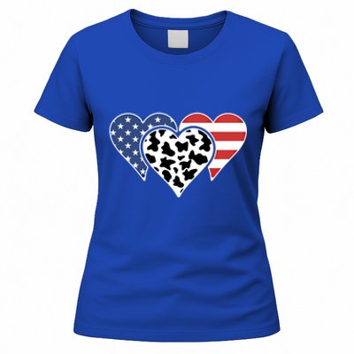 Patriotic Usa American Flag Heart Love Cow Print Us Flag Meaningful Gift Women's T-Shirt