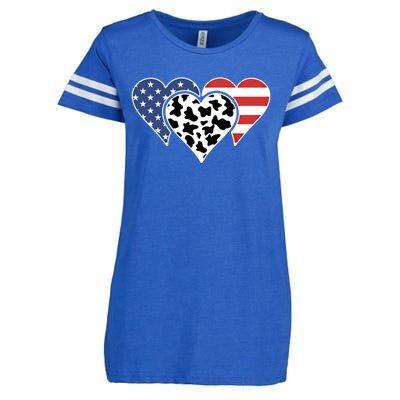 Patriotic Usa American Flag Heart Love Cow Print Us Flag Meaningful Gift Enza Ladies Jersey Football T-Shirt