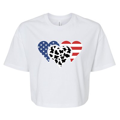 Patriotic Usa American Flag Heart Love Cow Print Us Flag Meaningful Gift Bella+Canvas Jersey Crop Tee