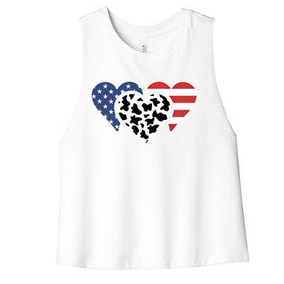 Patriotic Usa American Flag Heart Love Cow Print Us Flag Meaningful Gift Women's Racerback Cropped Tank