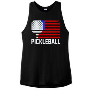 Pickeball USA American Flag Ladies PosiCharge Tri-Blend Wicking Tank