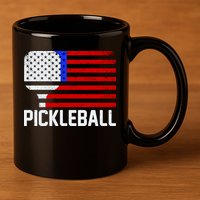Pickeball USA American Flag 11oz C Handle Ceramic Mug
